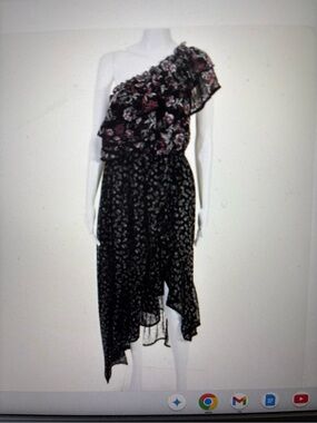 Misa Los Angeles Black One-Shoulder Floral Ruffle Midi Dress